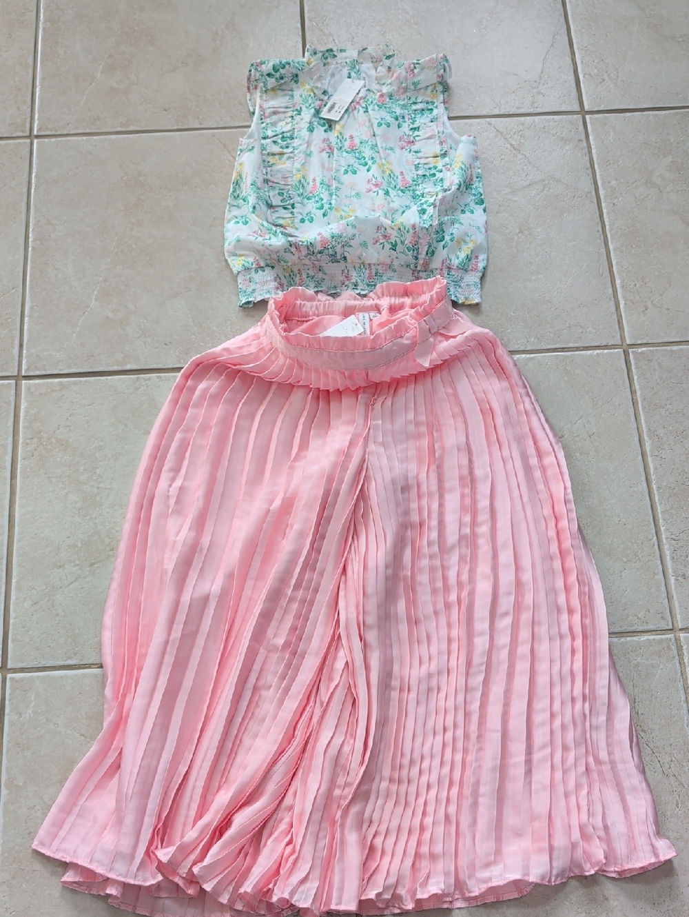 Janie and Jack Girls Size 10 Pink Pleated Pants Floral Top